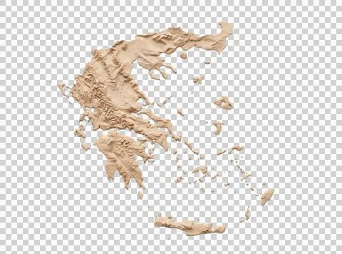 3d map of Greece with islands and sea relief. Stock Photos