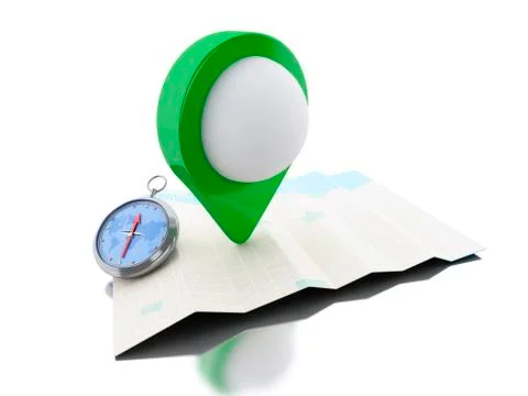 3d Map with green map pointer. Navigation concept. 스톡 일러스트