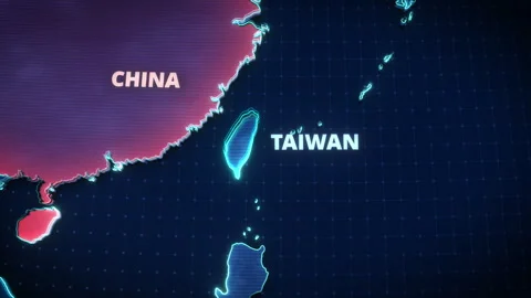 3D Map Highlighting Taiwan and China for Regional News and Presentations Stock-Footage 335078490