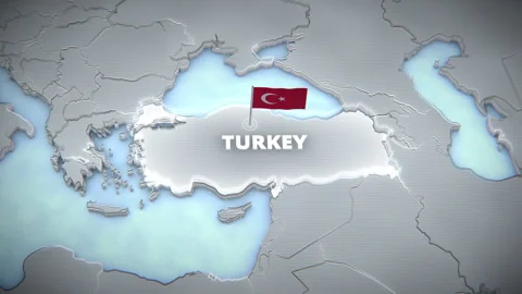 3D Map Highlighting Turkey With Flag And Text For Broadcast News Stock Footage 336570707