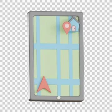 3d map icon for home location on mobile screen Stock Illustration