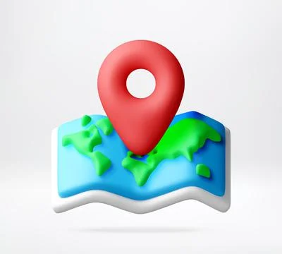 3D map icon with red location pin. イラスト素材