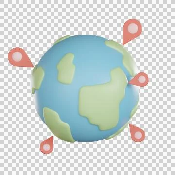 3d map icon shows global location pins with soft style Stock Illustration