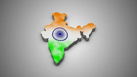 3D Map of India with National Flag Colors and Ashoka Chakra on Gray Illustrazione stock
