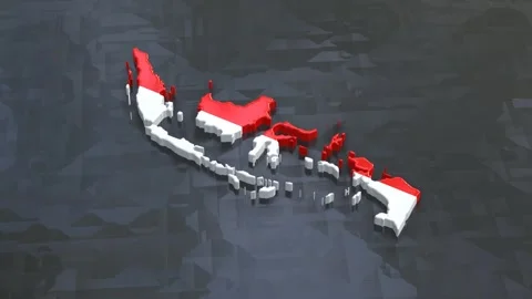 3D map of Indonesia moving on a gray glossy textured floor. The country's a.. Stock Footage 282364364