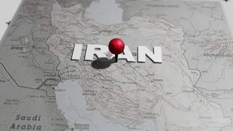 3D Map of Iran with Red Location Pin and Camera Animation Stock Footage 335605666
