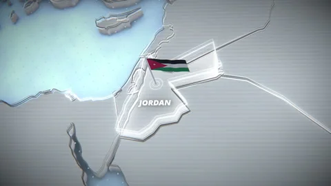 3D Map Of Jordan With Glowing Borders And National Flag Marker Stock Footage 336126663