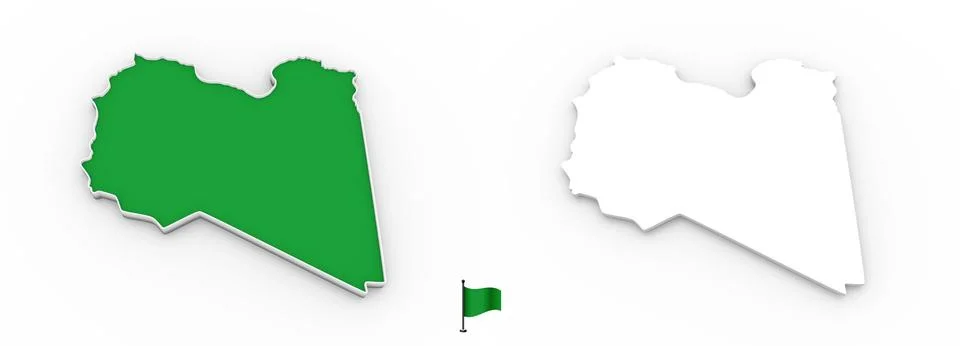 3D map of Libya white silhouette and flag Stock Illustration