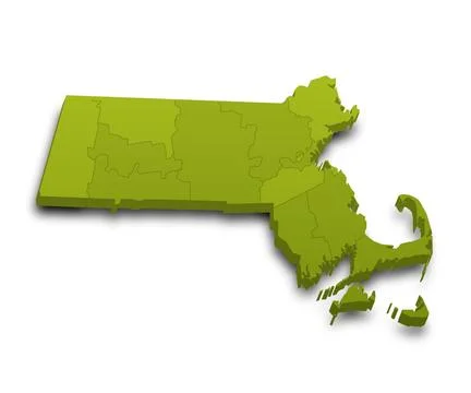 3d Map of Massachusetts state with color. United State of America, US, Unit.. Stock Illustration
