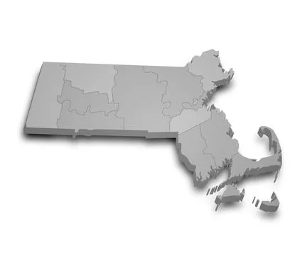3d Map of Massachusetts state with color. United State of America, US, Unit.. Stock Illustration
