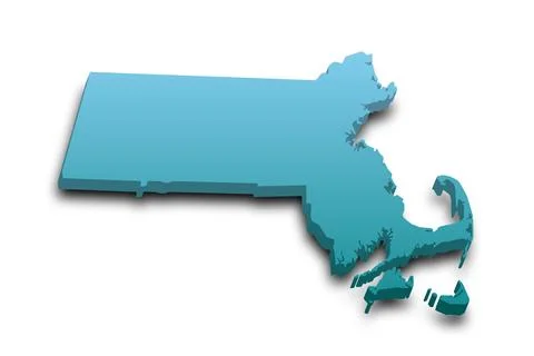 3d Map of Massachusetts state with color. United State of America, US, Unit.. Stock Illustration