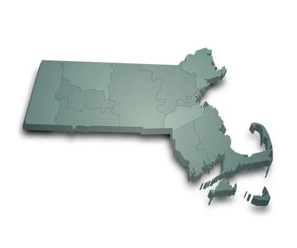 3d Map of Massachusetts state with color. United State of America, US, Unit.. Stock Illustration