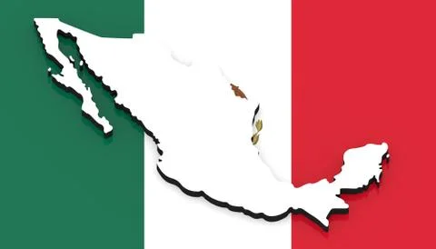 3D map of Mexico on the national flag Stock Illustration