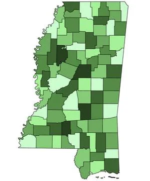 3d Map of Mississippi state with borders of the counties and different colo.. Stock Illustration
