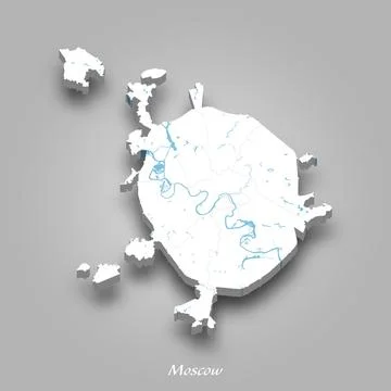3D Map of Moscow with Waterways Highlighted Stock Illustration