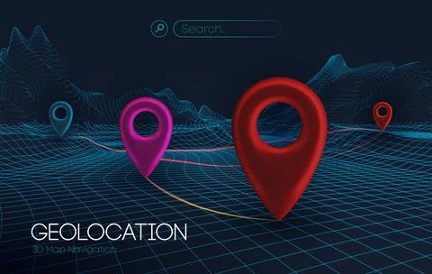 3d map navigation pointers vector 3d illustration. Wireframe landscape business Stock Illustration