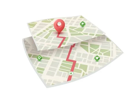 3D Map Navigation with Route and Location Markers Stock Illustration