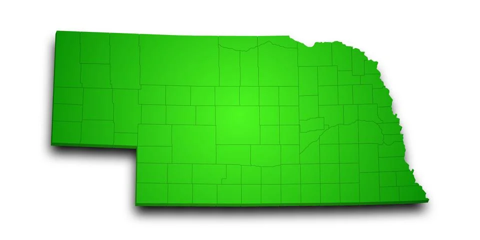3d Map of Nebraska state with counties and color. United State of America, .. Stock Illustration