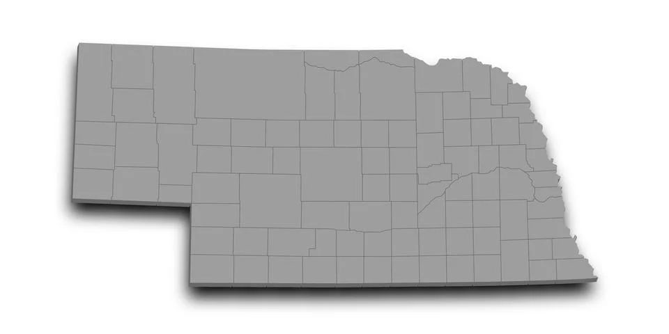3d Map of Nebraska state with counties and color. United State of America, .. Stock Illustration