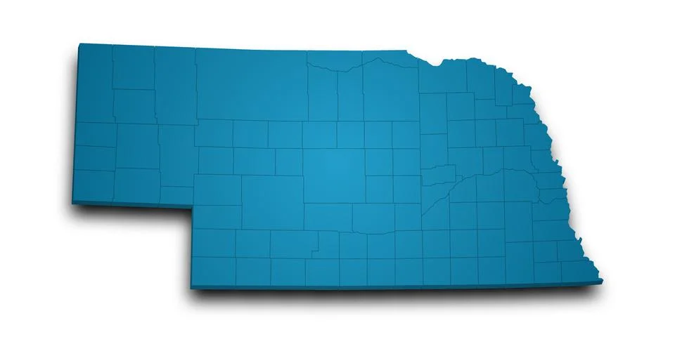 3d Map of Nebraska state with counties and color. United State of America, .. Stock Illustration