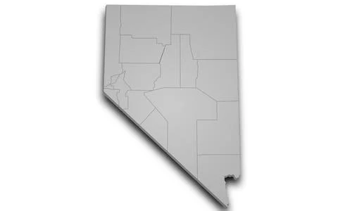 3d Map of Nevada state with counties and color. United State of America, US.. Stock Illustration