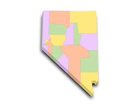 3d Map of Nevada state with counties and color. United State of America, US.. Stock Illustration