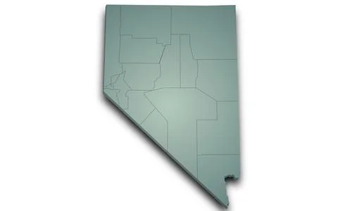 3d Map of Nevada state with counties and color. United State of America, US.. Stock Illustration