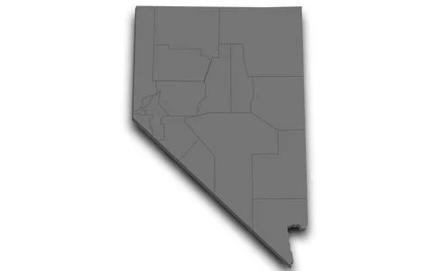 3d Map of Nevada state with counties and color. United State of America, US.. Stock Illustration