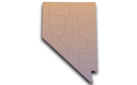 3d Map of Nevada state with counties and color. United State of America, US.. Stock Illustration