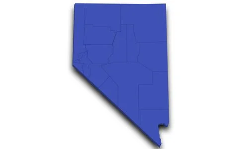 3d Map of Nevada state with counties and color. United State of America, US.. Illustrazione stock