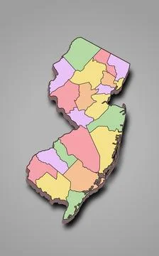 3d Map of New Jersey state with borders of the counties and different colou.. Stock Illustration