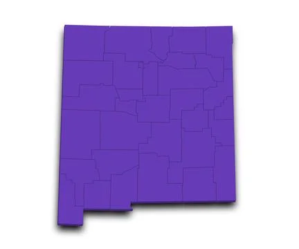 3d Map of New Mexico state with counties, color. United State of America, U.. Stock Illustration