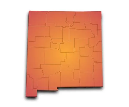 3d Map of New Mexico state with counties, color. United State of America, U.. Stock Illustration