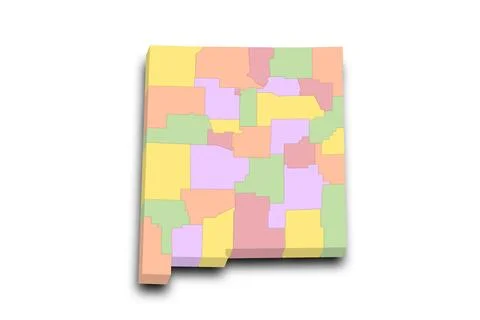 3d Map of New Mexico state with counties, color. United State of America, U.. Stock Illustration