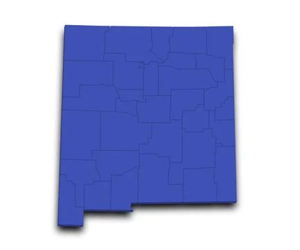 3d Map of New Mexico state with counties, color. United State of America, U.. Stock Illustration