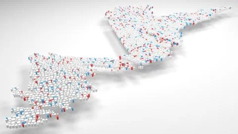 3D Map of Newfoundland &amp; Labrador - Canada Stock Illustration