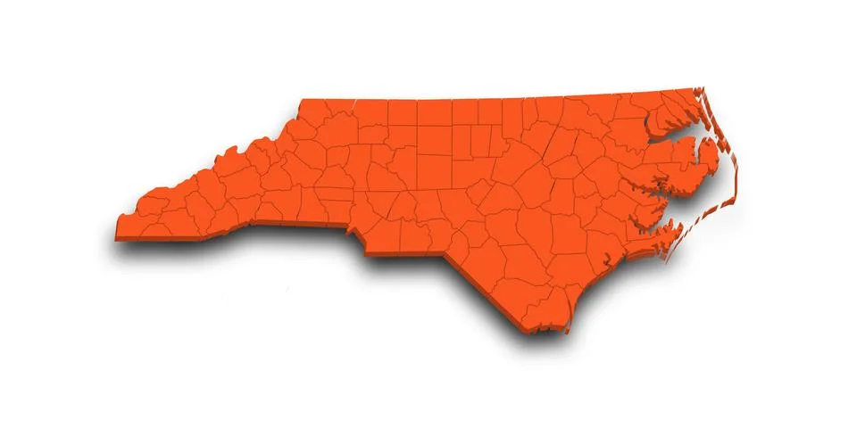 3d Map of North Carolina state with counties and color. United State of Ame.. Stock Illustration