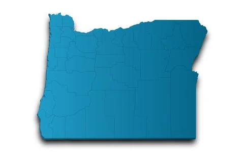 3d Map of Oregon state with color. United State of America, US, United State Stock Illustration