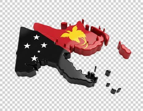 3d map of papua new guinea country with national flag overlay isolated on t.. Stock Illustration