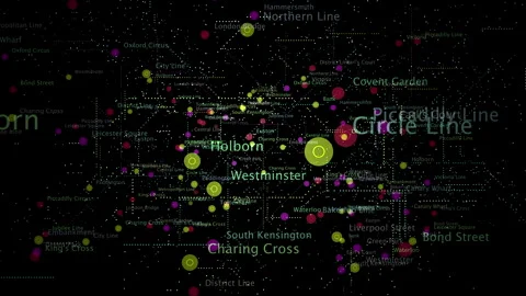 3D map parallax fly through overlay displays London Metro stations 스톡 동영상 323901426