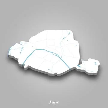 3D Map of Paris with Waterways Highlighted Stock Illustration