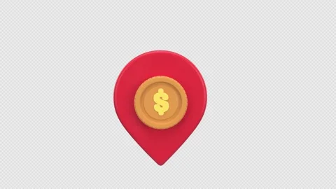 3D map pin with dollar coin symbolizing financial location, payment point, .. Stock Footage 310602333