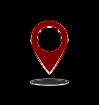 3D map pin as pointer icon in red with black background Stock Illustration