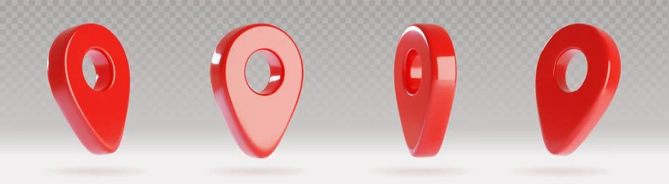 3D map pins set isolated on transparent background Illustrazione stock