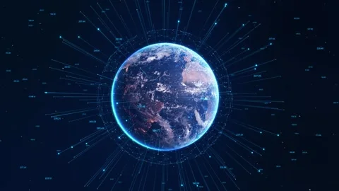 3D Map of the planet. Rays of energy. World map. Global social network. Future Stock Footage 333966058