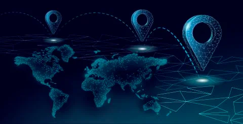 3D map point location business symbol. Realistic icon polygonal delivery Stock-Illustration