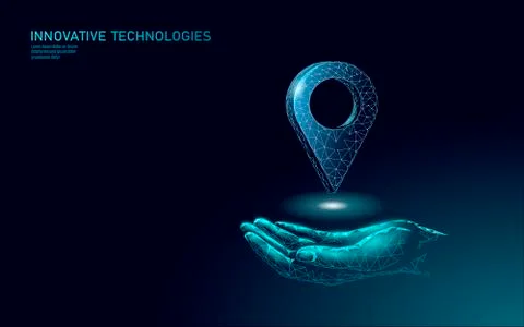 3D map point location business symbol. Realistic icon polygonal delivery Stock Illustration