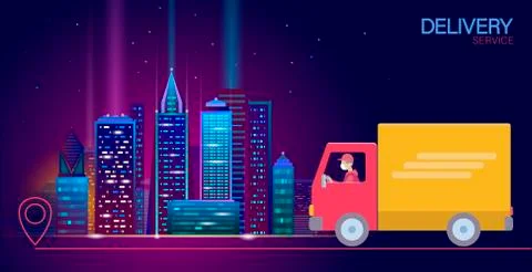 3D map point location delivery worldwide truck car. Shipping online shopping Ilustração Stock