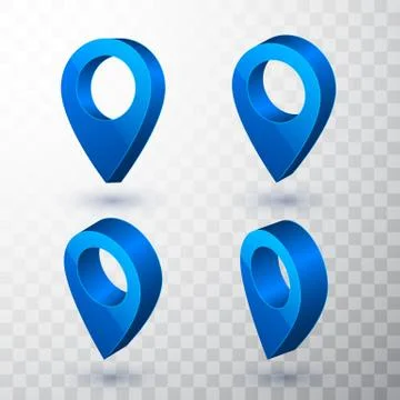 3d map pointer. Blue navigator symbol isolated on transparent background. Vec Stock Illustration