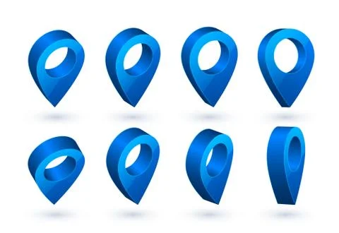 3d map pointer. Blue navigator symbol isolated on white background. Vector il Stock Illustration